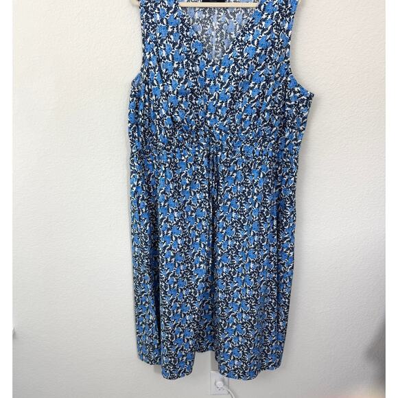 Lane Bryant Womens V Neck Elastic Waist Dress Size 24 Cotton Floral Summer Blue - Picture 1 of 7